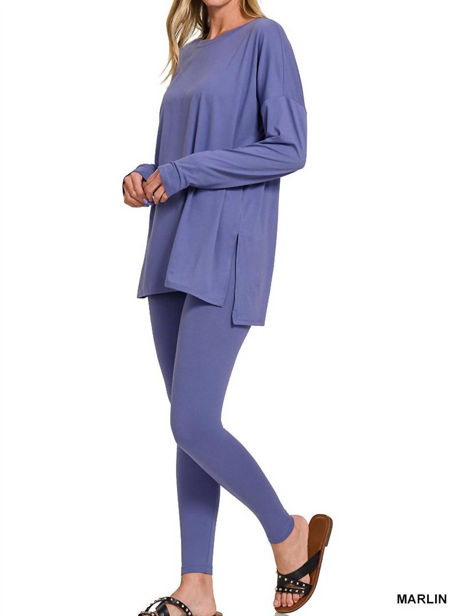 Zenana - Long Sleeve Microfiber Pant Set