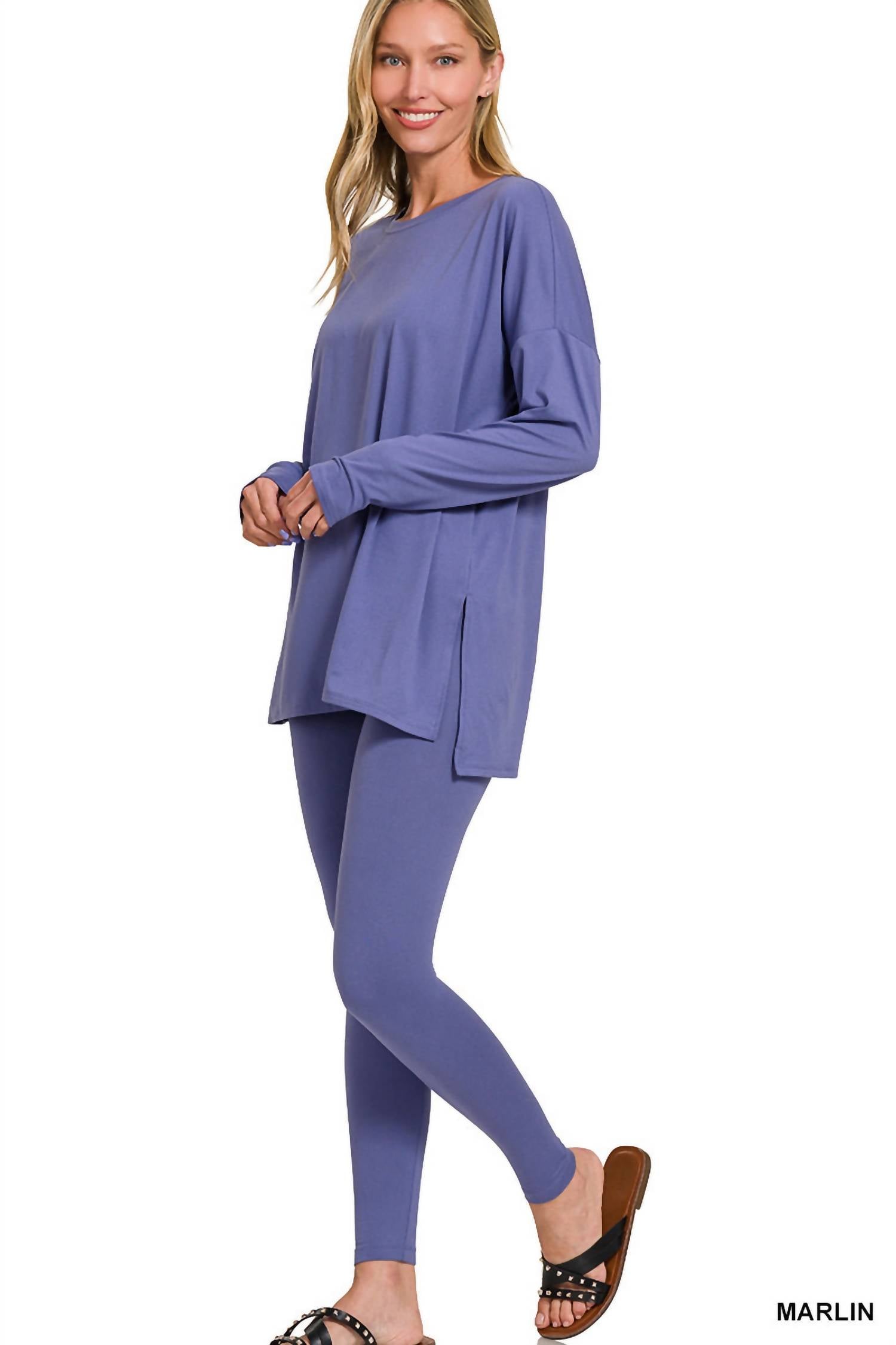 Zenana - Long Sleeve Microfiber Pant Set