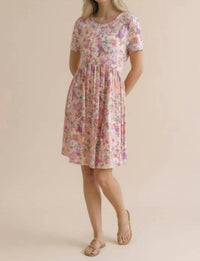 Haptics - Round Neck Short Sleeve Babydoll Floral Dress