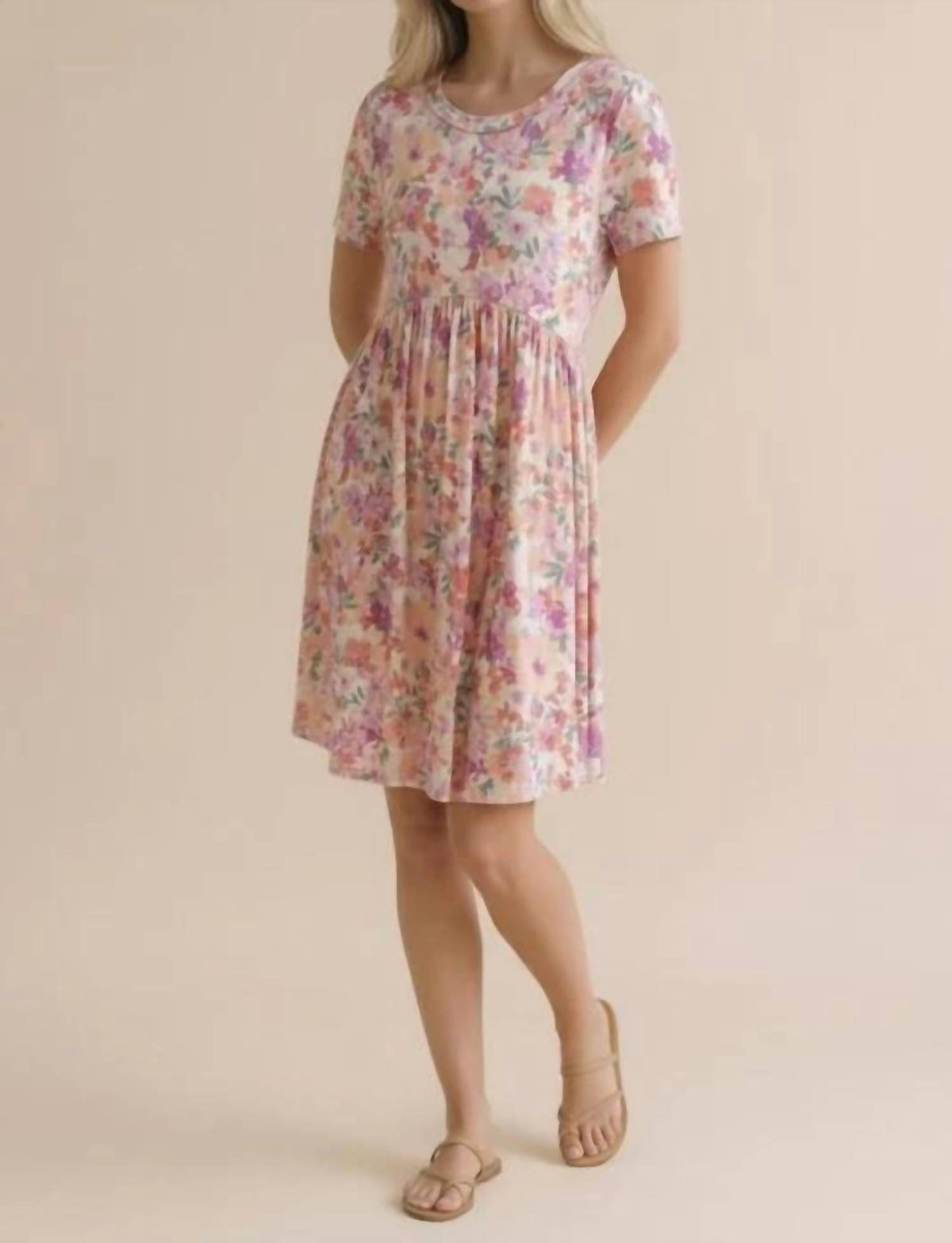 Haptics - Round Neck Short Sleeve Babydoll Floral Dress