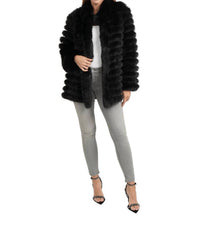 LOVE TOKEN Reversible Faux Fur Nylon Jacket in black - women's jacket