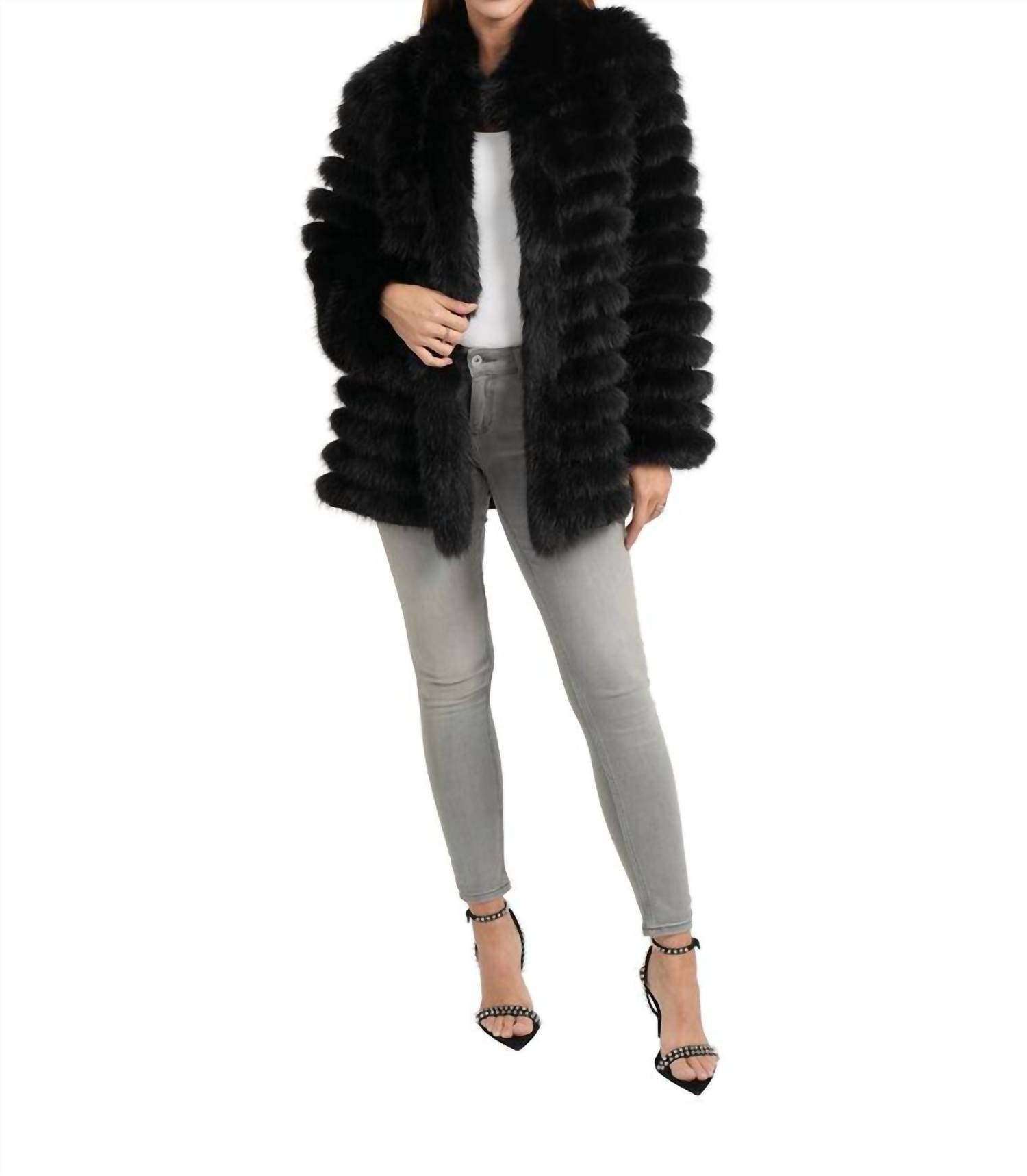 LOVE TOKEN Reversible Faux Fur Nylon Jacket in black - women's jacket