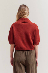 GRADE & GATHER 3/4 Sleeve Knit Top in maple - women's blouse - detail view