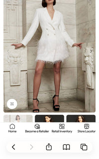 JOVANI Feather Hem Suit Dress in ivory - women's dress - detail view
