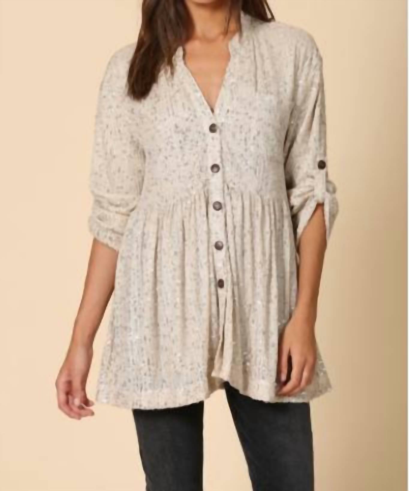 By Together - Sequin Button Down Front Tunic Top