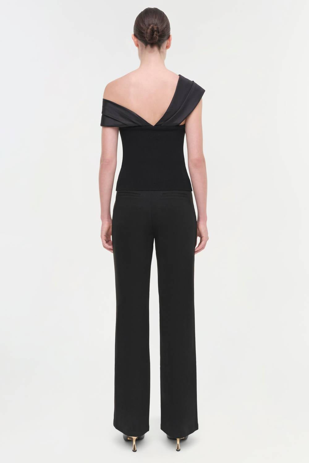 SIMKHAI Celiana Knit Combo Top in black - women's blouse - detail view