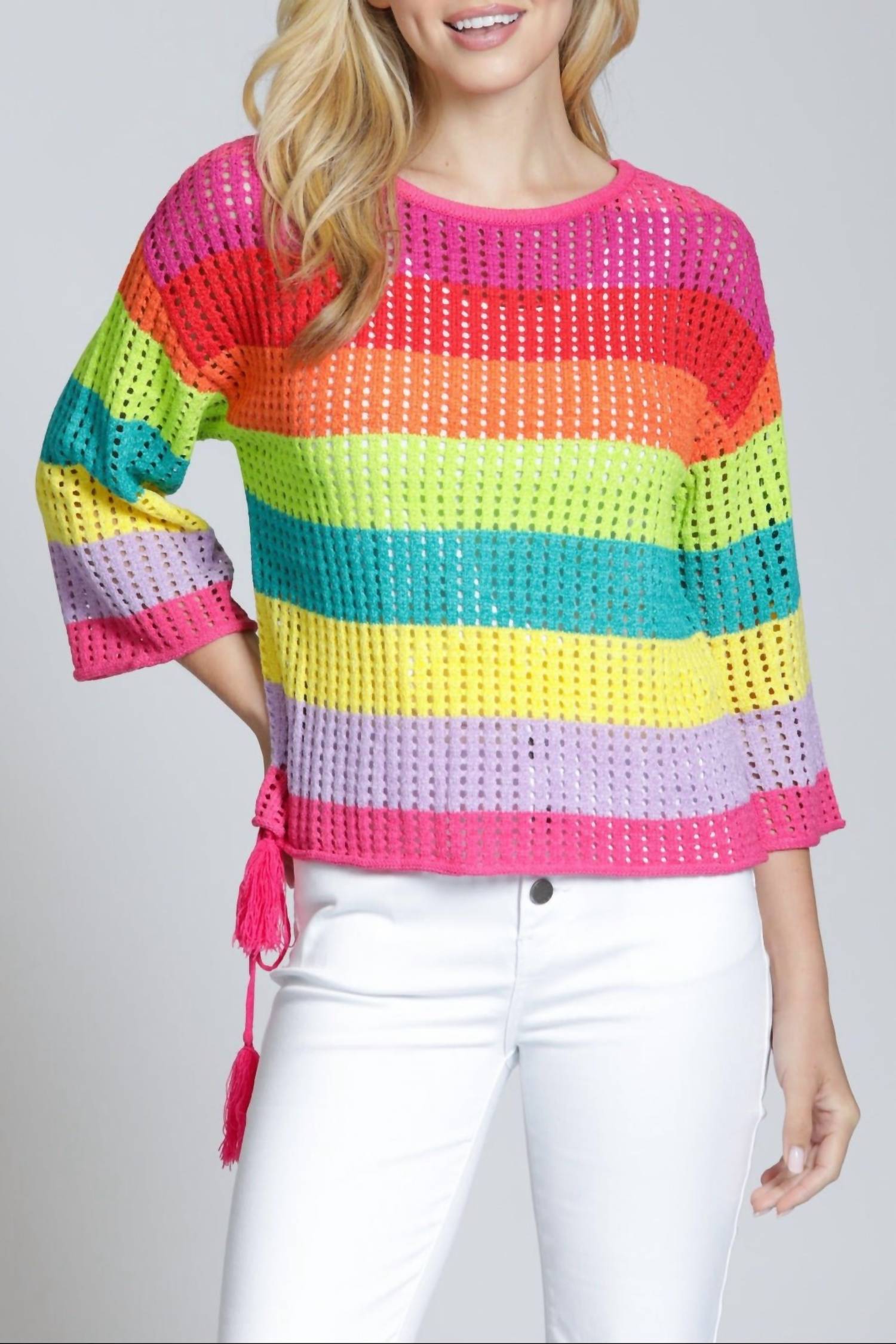 Apny - Lattice Stripe Crew Top