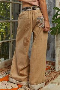 Pol - Floral Patchwork Denim Pants