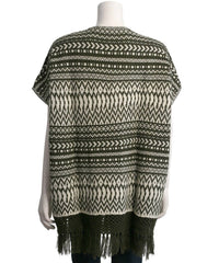 Skies Are Blue - Tribal Pattern With Fringe Open Poncho