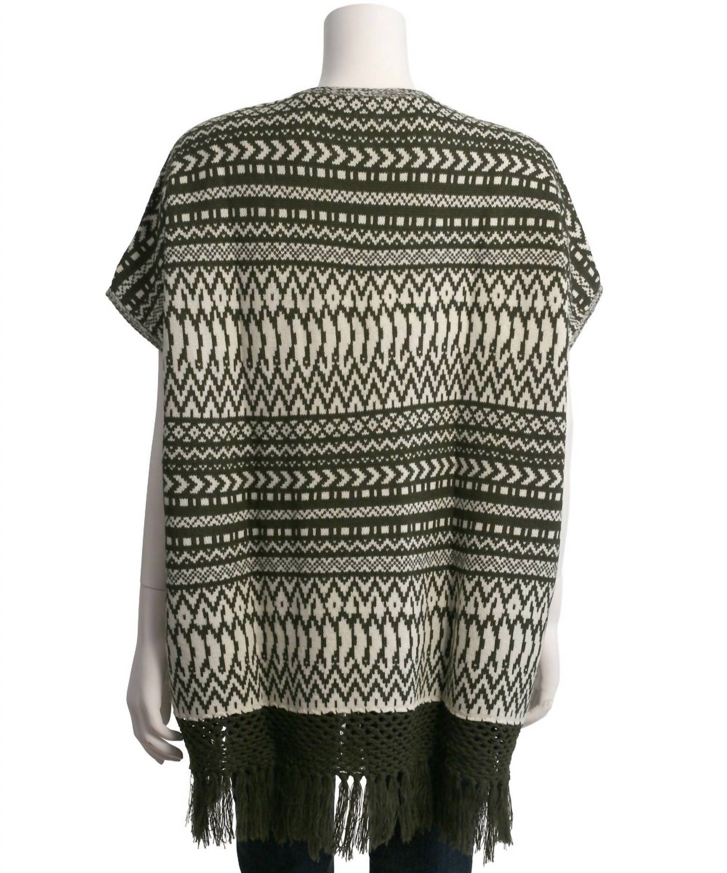Skies Are Blue - Tribal Pattern With Fringe Open Poncho