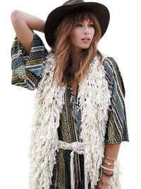 ELAN Women's Shaggy Vest in beige - women's jacket - alternate view