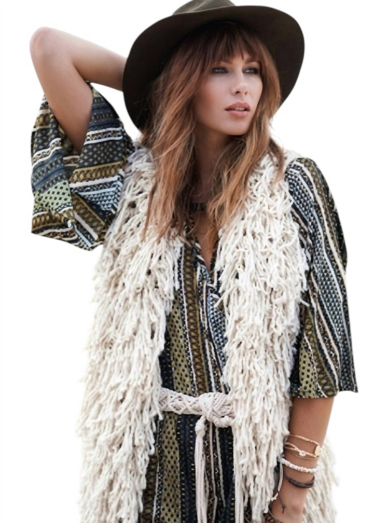 ELAN Women's Shaggy Vest in beige - women's jacket - alternate view