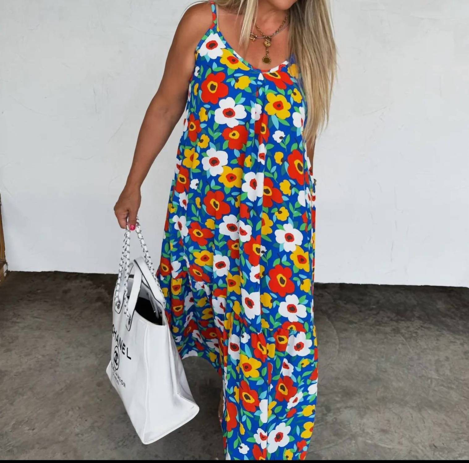 BLAKELEY Summer Days Nova Maxi dress in blue red flowers - women's dress - alternate view