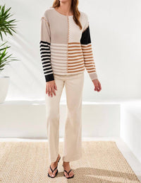 Tribal - Multi Stripe Boat Neck Sweater