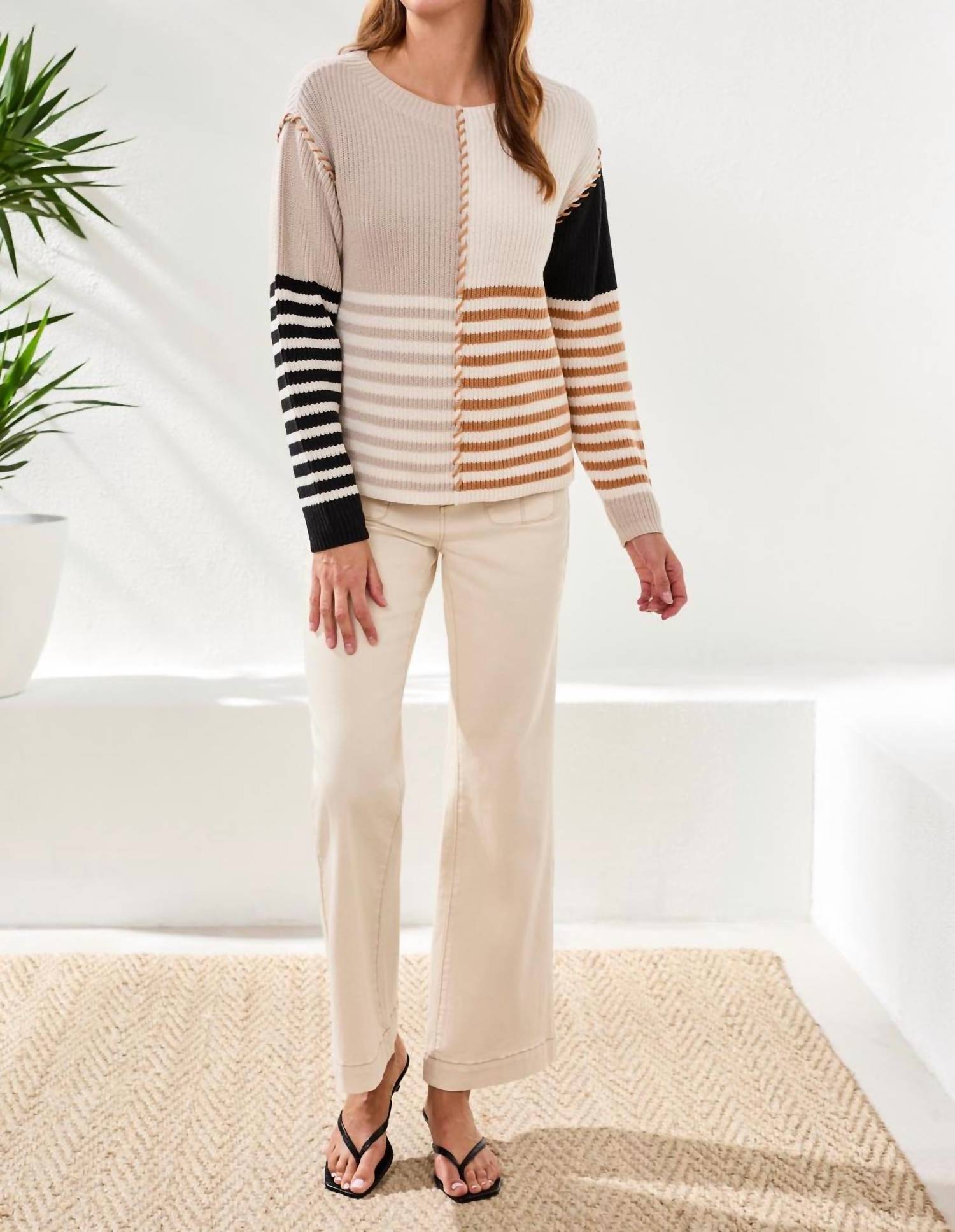 Tribal - Multi Stripe Boat Neck Sweater