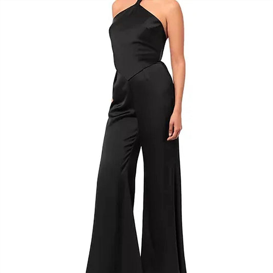 Aqua - Halter Wide Leg Satin Jumpsuit