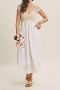 In February Crochet Embroider Flowers Midi Dress in cream - women's dress - alternate view