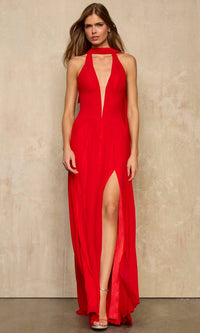 Sherri Hill - Plunging V-neck Mesh A-line Gown