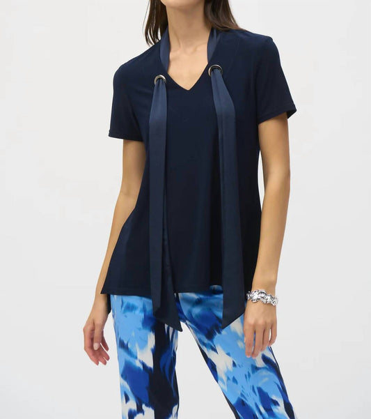 Joseph Ribkoff - Satin Scarf Short Sleeve Top
