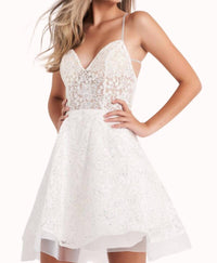 Jovani - Embroidered Fit And Flare Short Dress