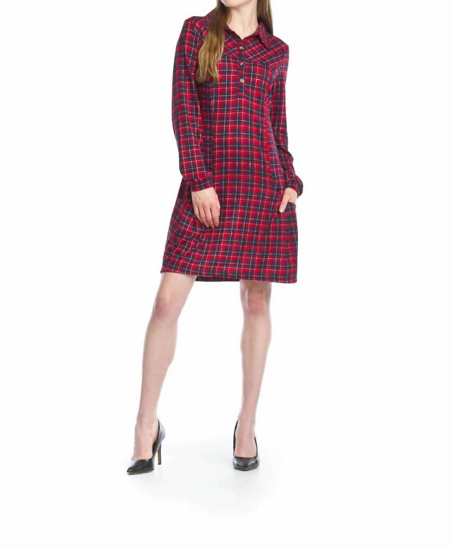 Papillon - Plaid Henley Sweater Dress