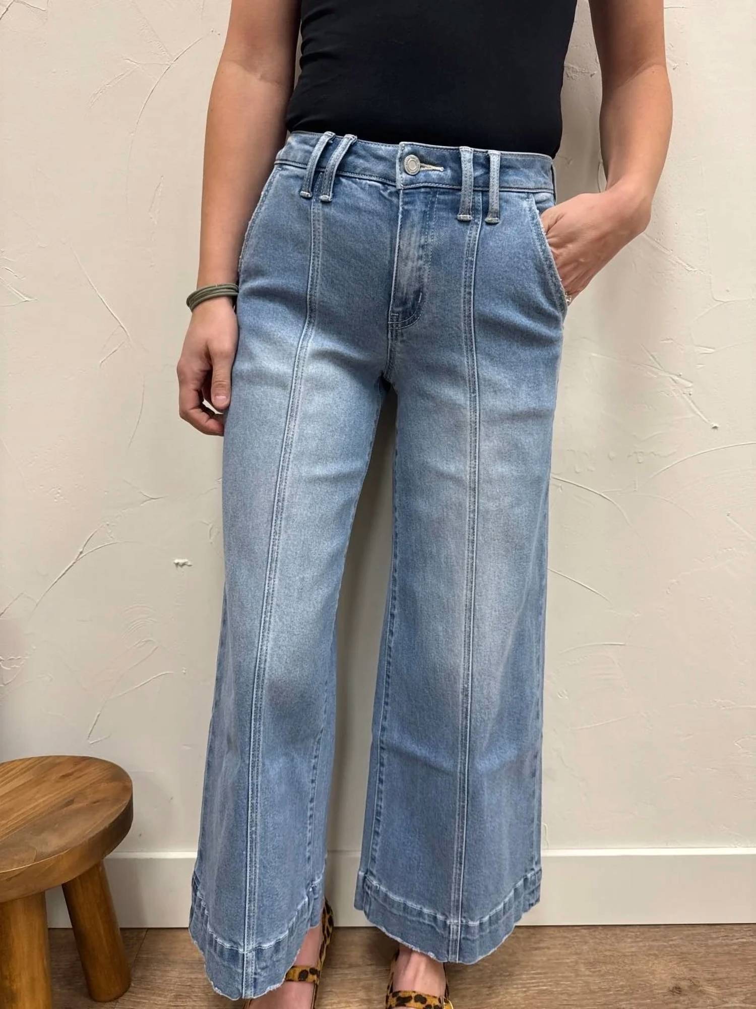 Vervet By Flying Monkey - High Rise Tie Waist Crop Palazzo Pants
