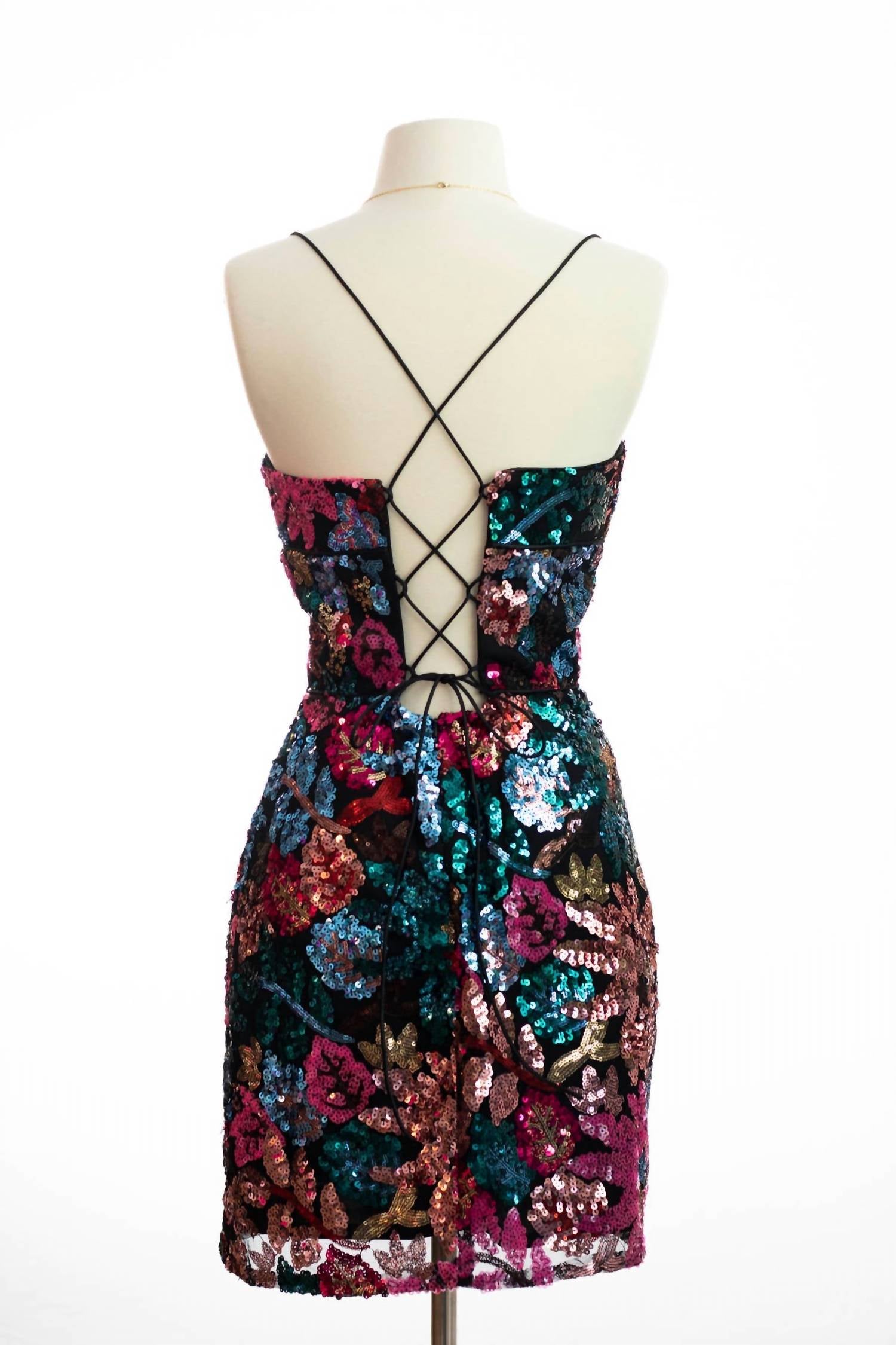 Nox-Ny - Women's Sequin Lace Up Cocktail Dress