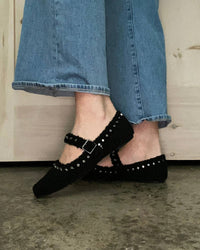 Vintage Havana - Women's Fluffy Mary Jane Flats With Studs