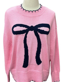 Simply Southern Women's Bow Knit Sweater in pink - women's sweater