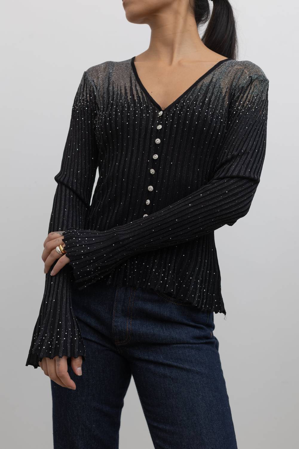 Collective - Metallic Jeweled Button Down Blouse