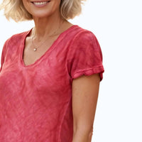 Gigi Moda - Raw Edge V-neck Silk Tee