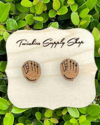 White Label - Women's Wooden Baseball Glove Studs Earrings