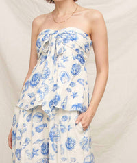 En Creme - Seashell Print Strapless Ribbon Top