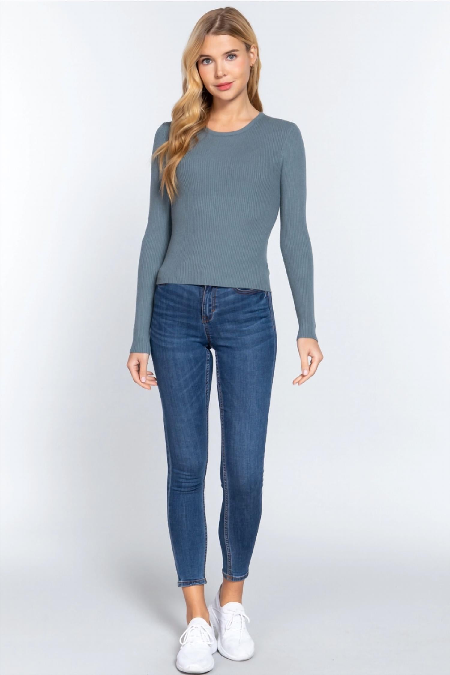 Active Basic - Crew Neck Viscose Rib Sweater