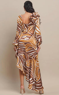 The Sang - Long Sleeve Diagonal Ruffle Maxi Dress