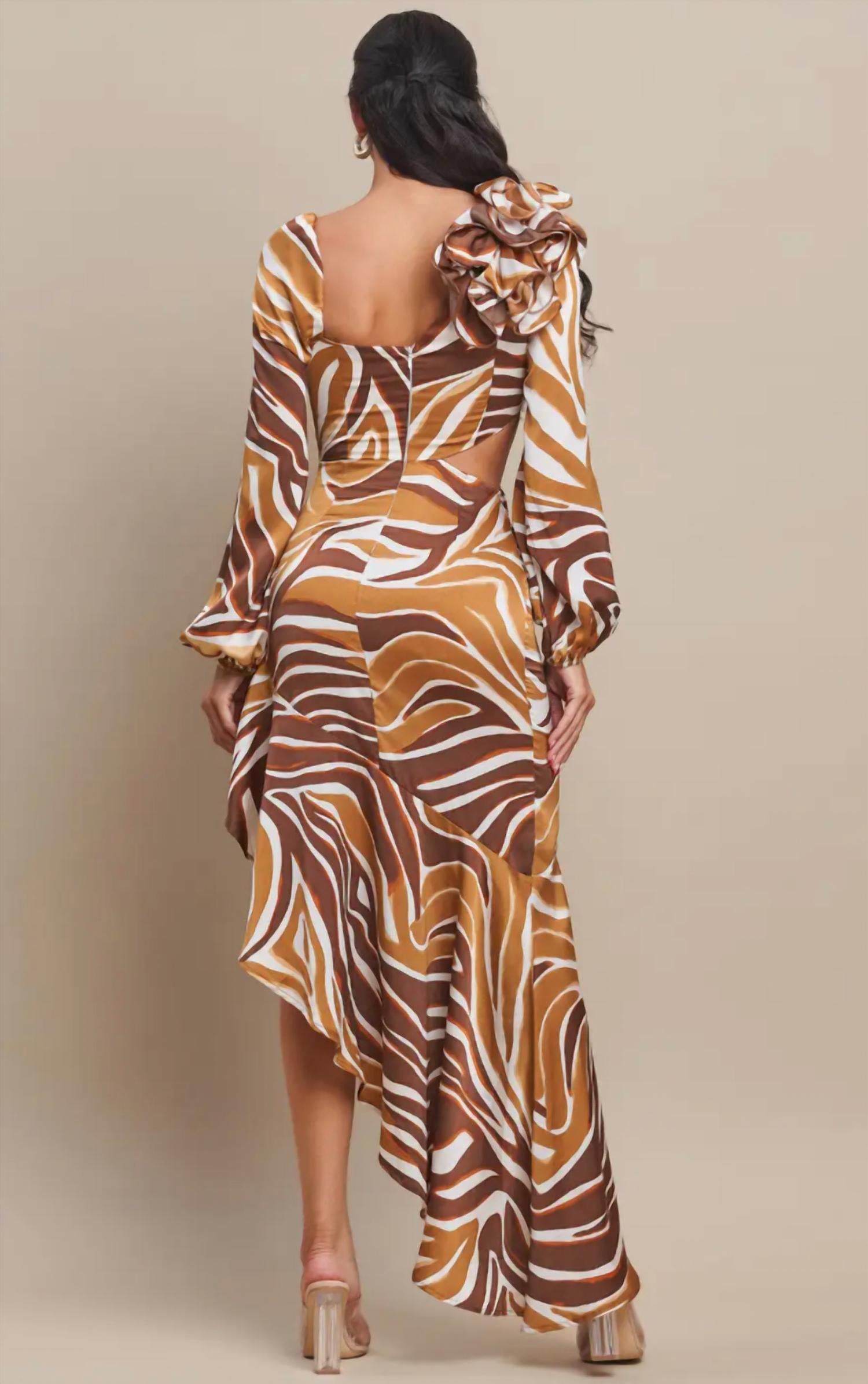 The Sang - Long Sleeve Diagonal Ruffle Maxi Dress