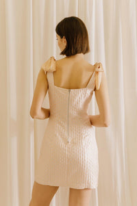 Storia - Floral Embroidered Bow Straps Mini Dress