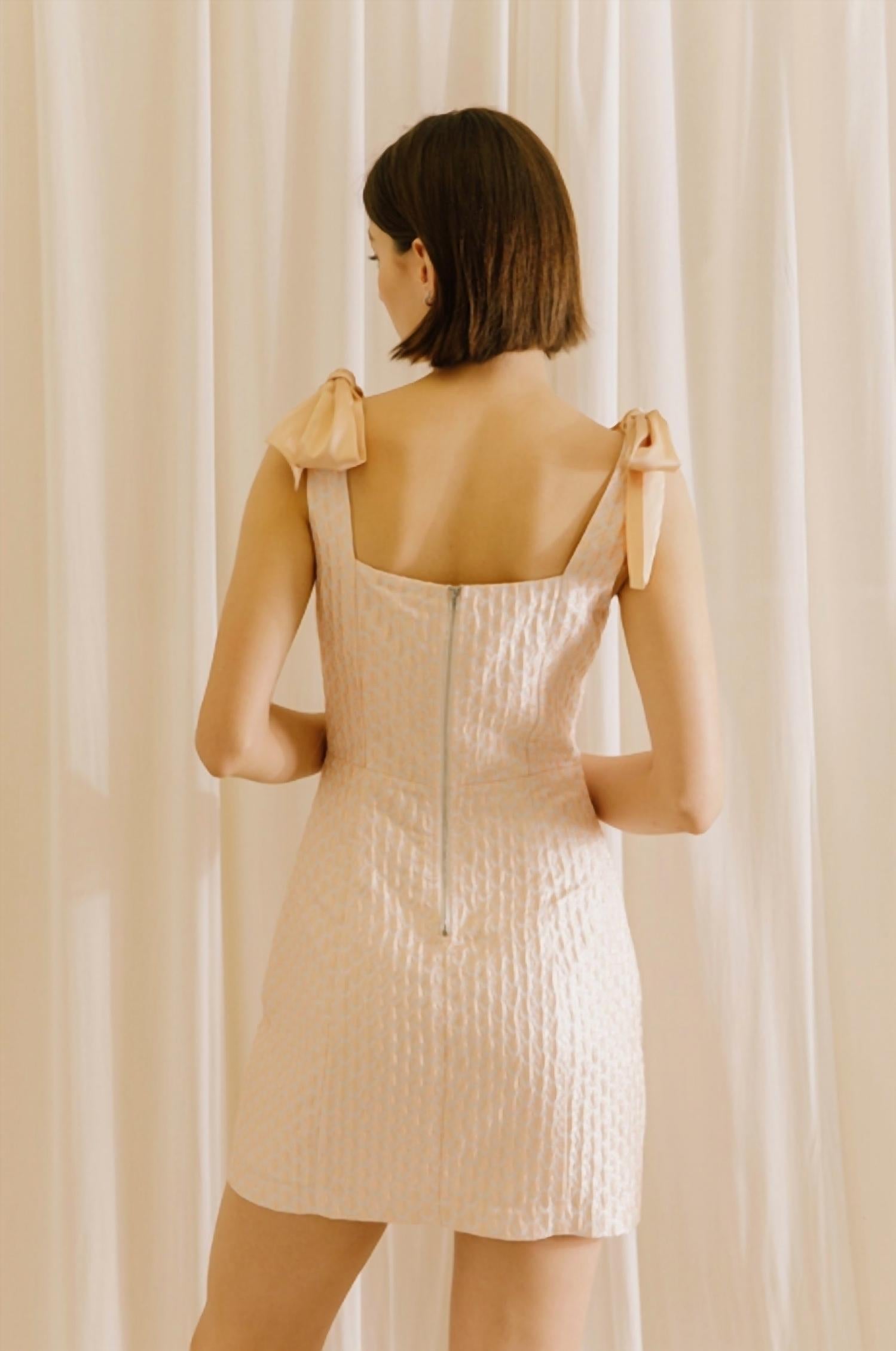 Storia - Floral Embroidered Bow Straps Mini Dress