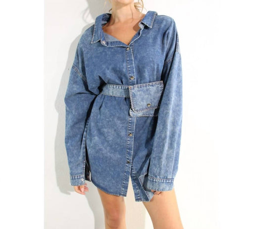 Mulla - Denim Shirts Dress With Pocket Belt