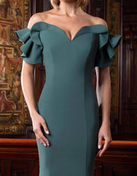 DAYMOR Off-shoulder Ruffle Sleeved Dress in spruce - women's dress - detail view