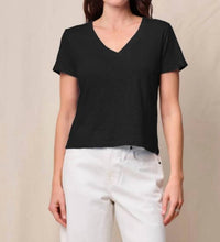 STATESIDE Suipma Slub Short Sleeve V Neck Tee in black - women's t-shirt