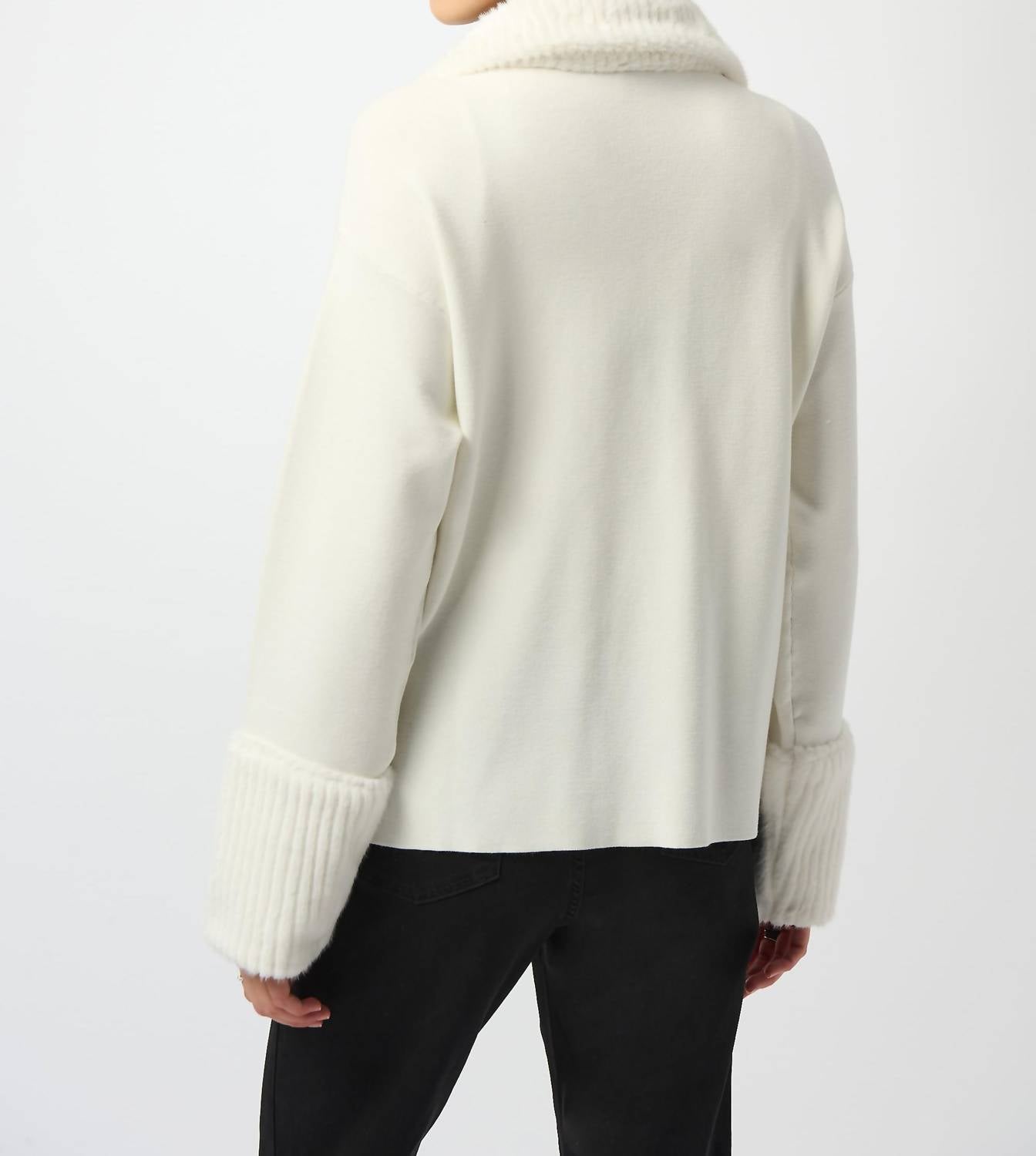 Joseph Ribkoff - Long Sleeve Knit Coat With Fur Trim