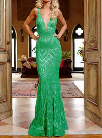 Jovani - Low V Neck Sheath Long Dress