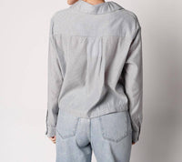 SAGE THE LABEL Starry Night Button Up Top in light blue - women's long sleeve top - detail view