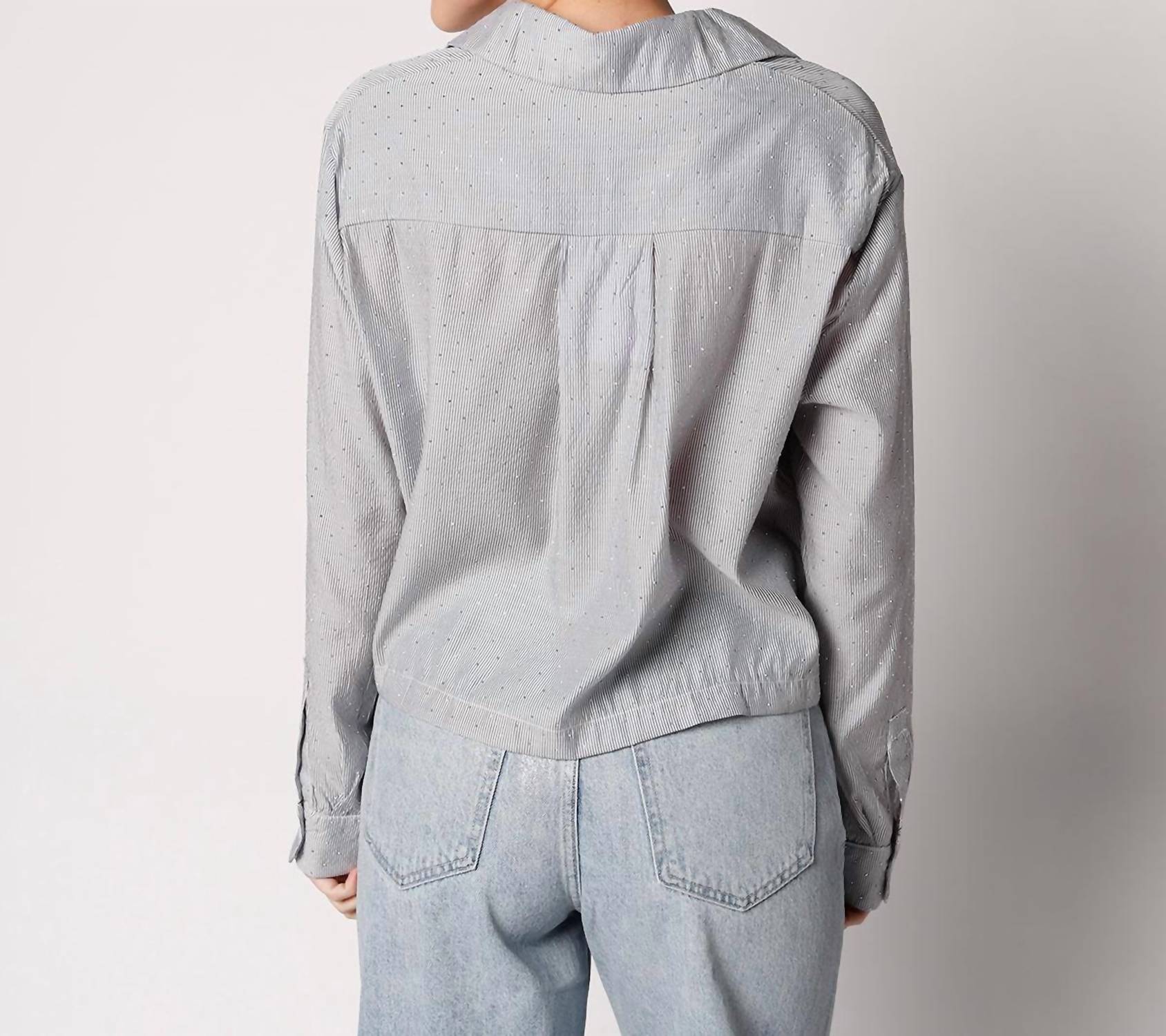 SAGE THE LABEL Starry Night Button Up Top in light blue - women's long sleeve top - detail view