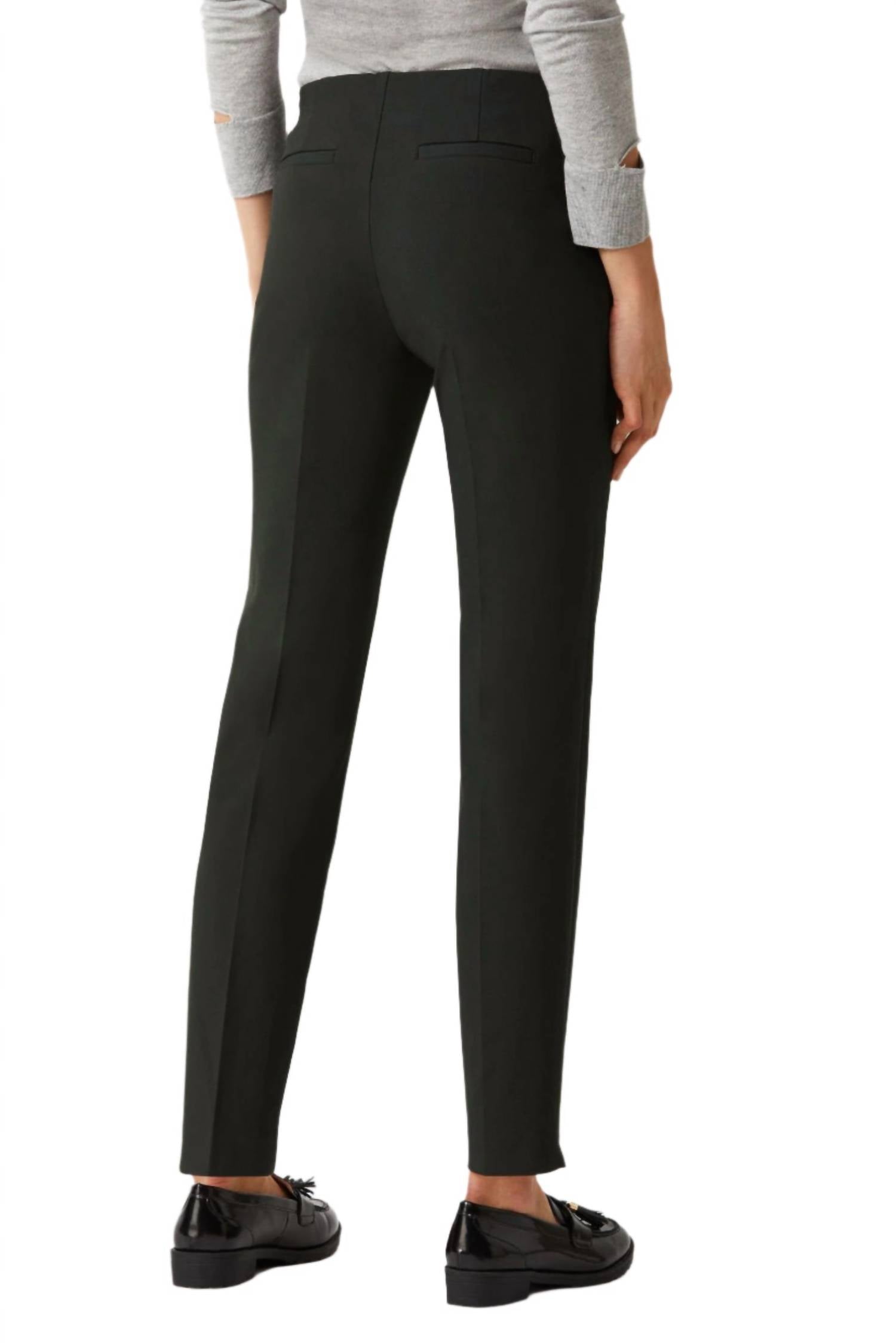 Ecru - Mid Waist Solid Stretch Crepe Pant