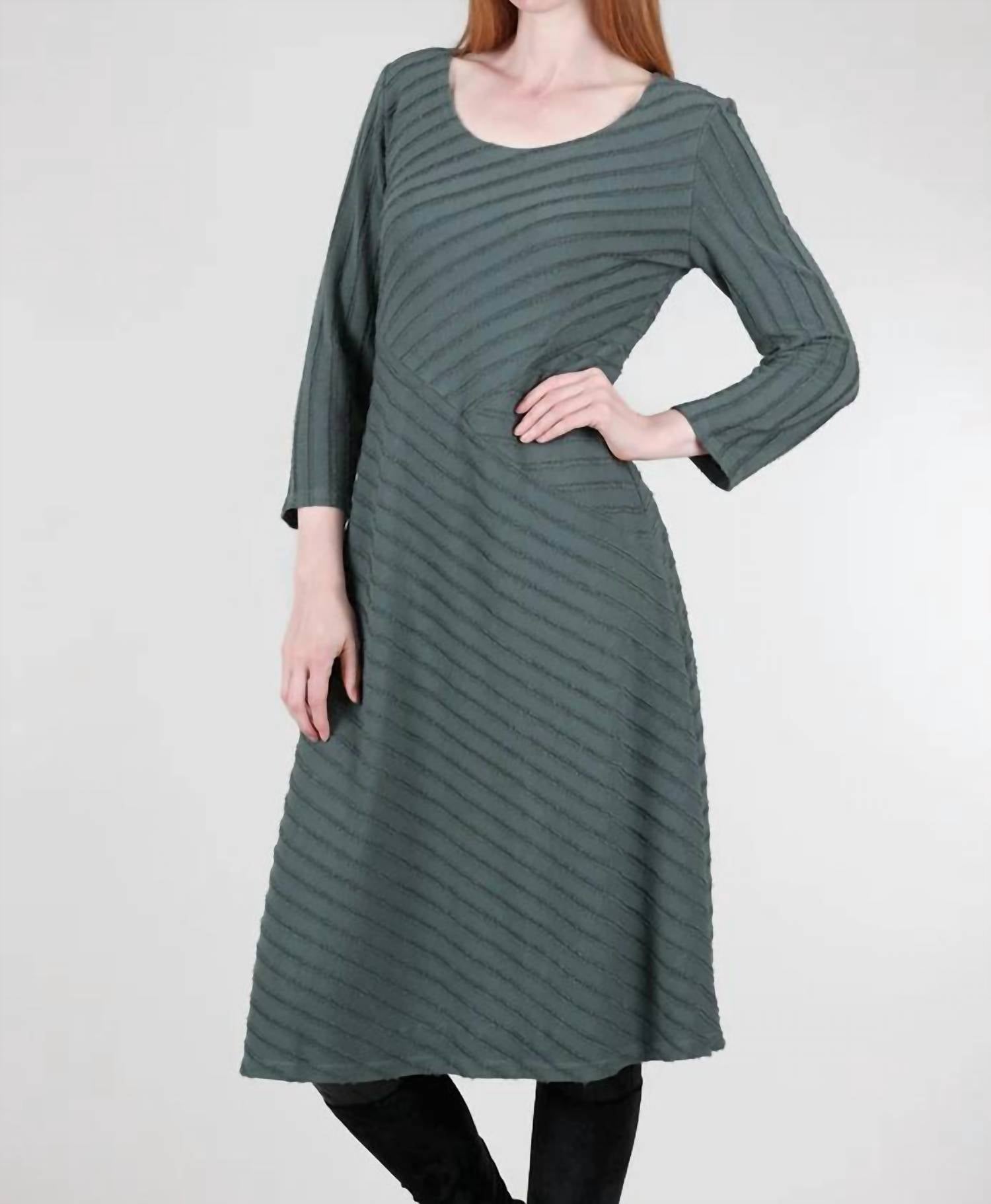 Cut Loose - Frayed-Stripe Seamed Dress, Myrtle