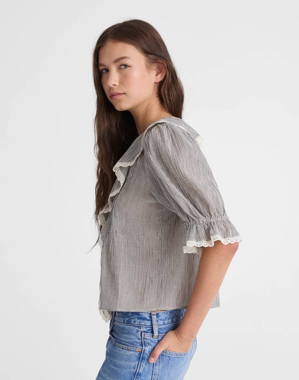 By Together - WOVEN COTTEN LINEN STRIPED BLOUSE