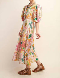 Gigio - Contrast Binding Printed Midi Dress