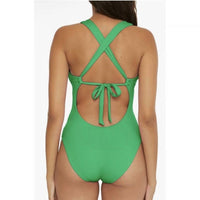 Becca by Rebecca Virtue Gia Plunge One Piece Swimsuit in green - women's swimwear - detail view